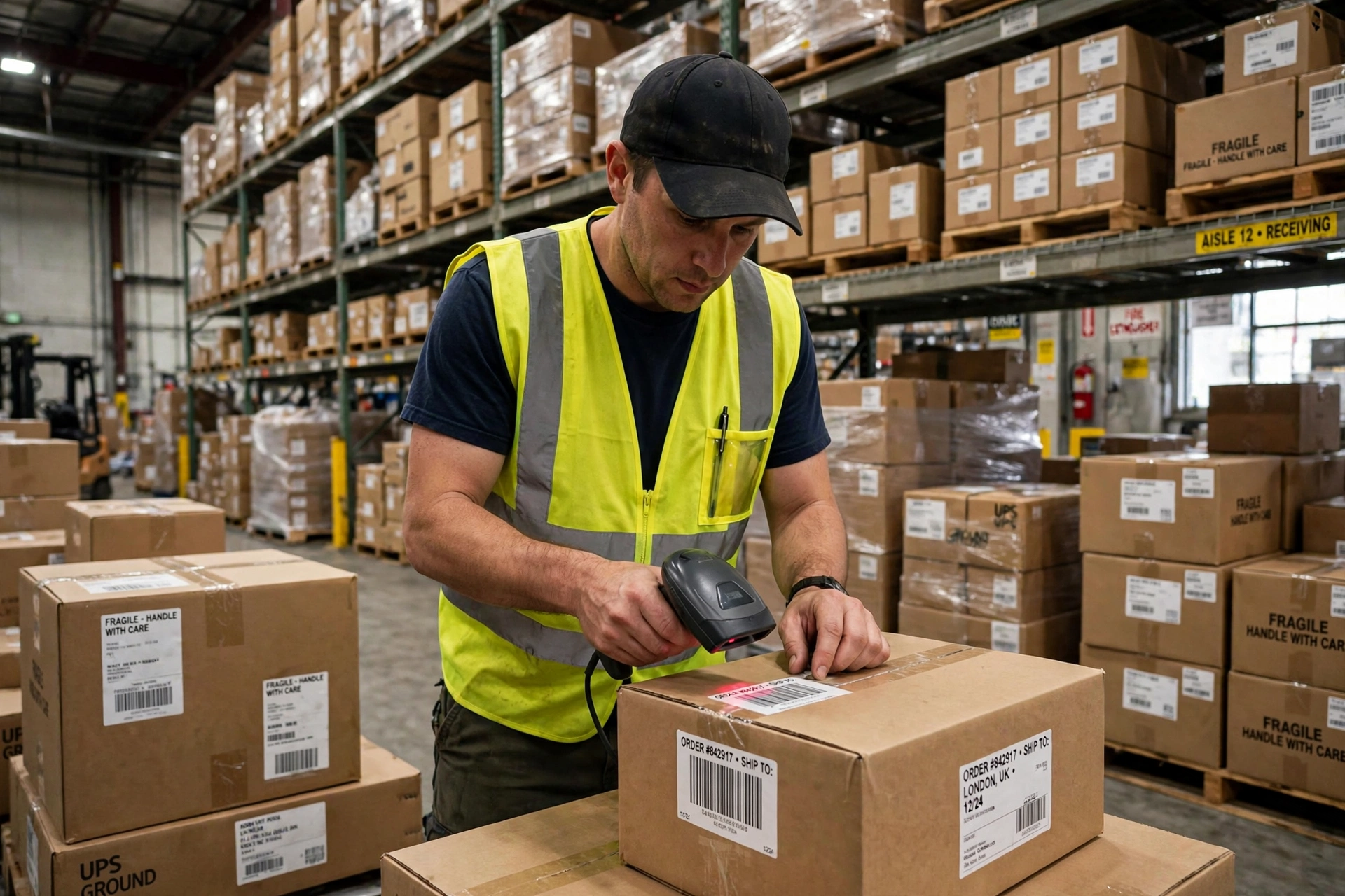 What Is a GTIN? The Number Behind Every Product Barcode 2 Warehouse worker scanning GTIN carton labels