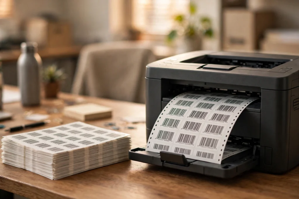 How to Generate Barcodes from Excel/CSV in Bulk (Step-by-Step Guide) 2 Printer outputting sheets of barcode labels